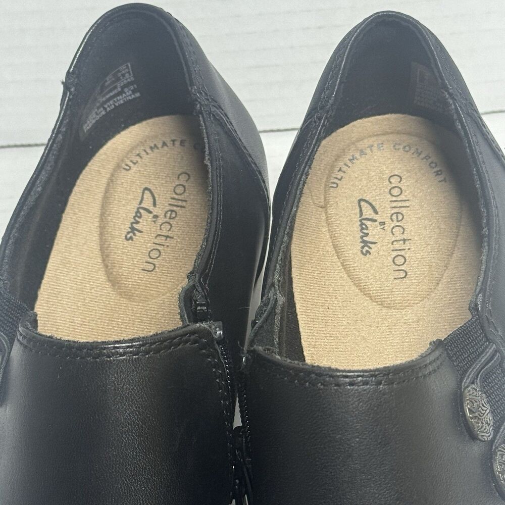 Clarks Size 8.5 M Black Emslie Warren Side Zip Loafer Bootie Witchy Preppy - Picture 3 of 13